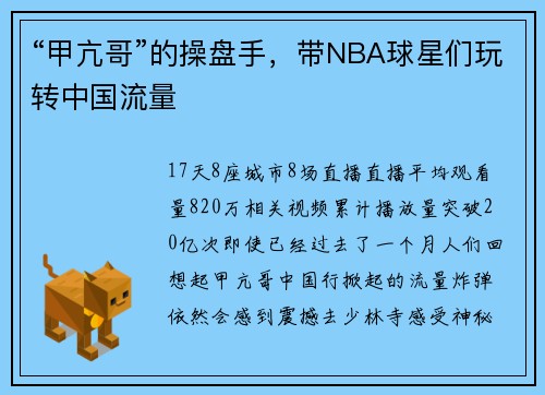 “甲亢哥”的操盘手，带NBA球星们玩转中国流量