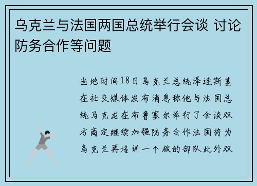 乌克兰与法国两国总统举行会谈 讨论防务合作等问题