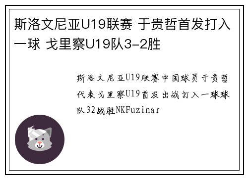 斯洛文尼亚U19联赛 于贵哲首发打入一球 戈里察U19队3-2胜